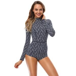 NWT AXESEA UPF 50 Long Sleeve Swimsuit in Navy & White Size 6